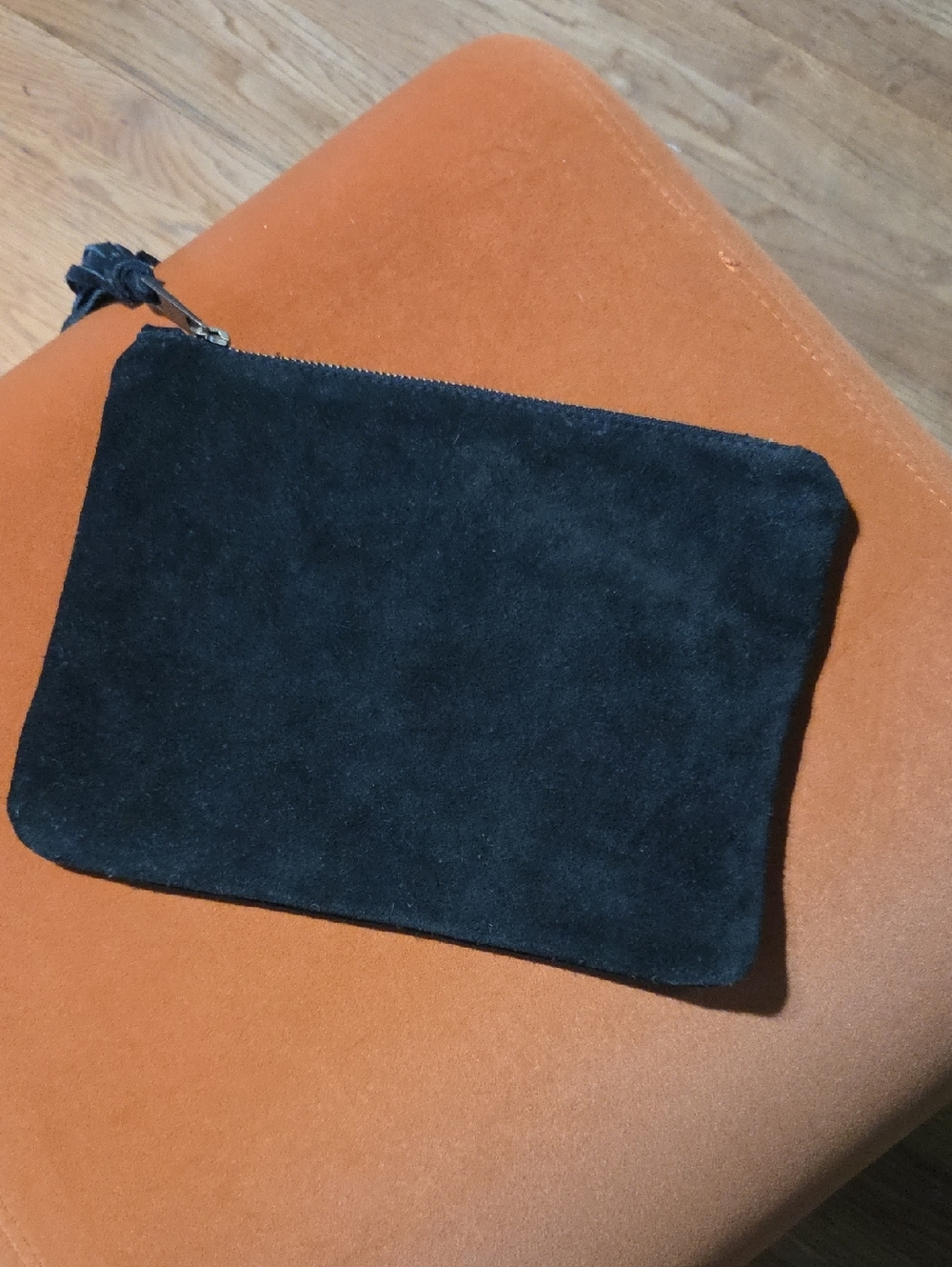 Classic Black Suede Zip Clutch